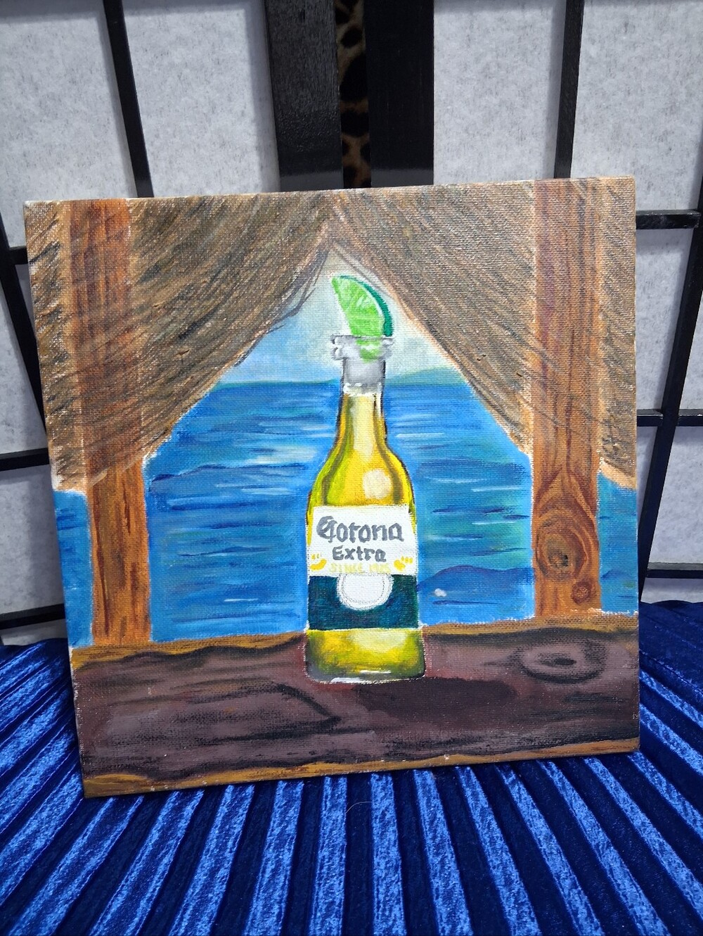 Beer Bottle Canvas Art - Yellow/Green Coastal Painting